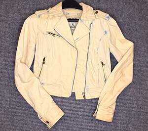 WHO.A.U California Dream Cream Denim Moto Jacket Women's XS Distressed